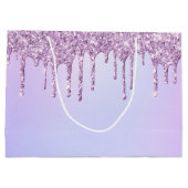 パープルドリップグリッターパーソナライズされたブリデスメイド ラージペーパーバッグ (裏面)