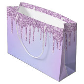 パープルドリップグリッターパーソナライズされたブリデスメイド ラージペーパーバッグ (裏面アングル)