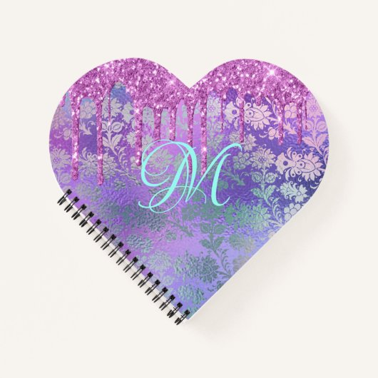 パープルドリップグリッターモノグラムiPad頭が切れるカバー ノートブック (正面)