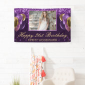 パープルドリップグリッター&金ゴールドバルーン誕生日 横断幕 (インサイチュ)