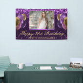 パープルドリップグリッター&金ゴールドバルーン誕生日 横断幕 (トレードショー)