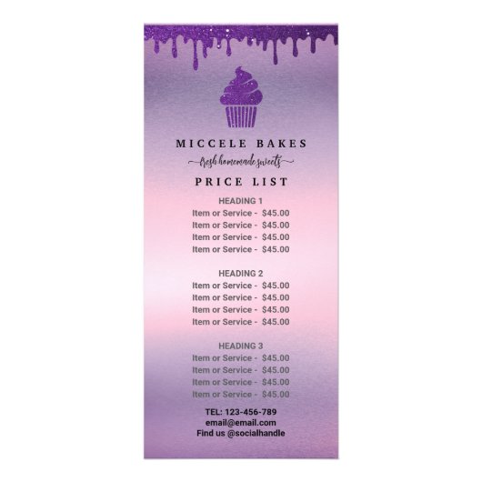 パープルドリップベーカリーサービス価格 ラックカード (正面)