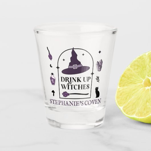 パープルドリンクアップウィッチ ハロウィン ショットグラス (正面)