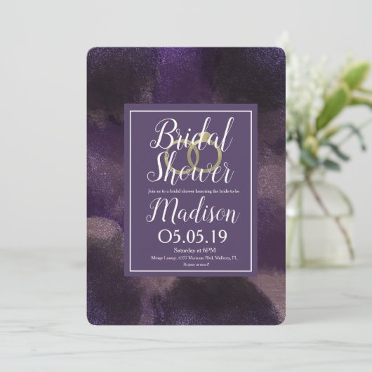 パープルドリーミー抽象芸術スプラッシュブライダルシャワー 招待状 (スタンド正面)