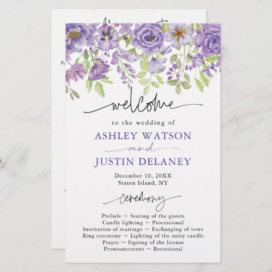 パープルドリームススタイリッシュフローラ結婚式 プログラム (正面/裏面)