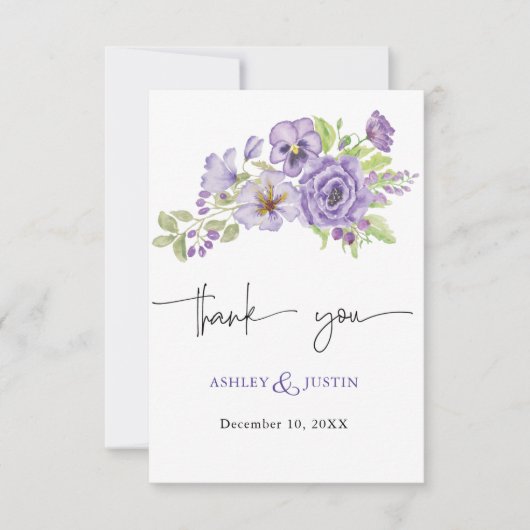 パープルドリームススタイリッシュ花模様サンキューカード (正面)