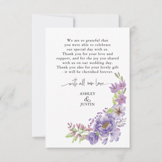 パープルドリームススタイリッシュ花模様サンキューカード (裏面)