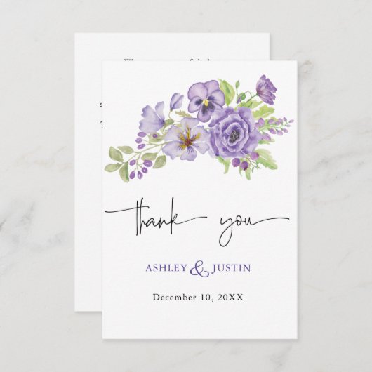 パープルドリームススタイリッシュ花模様サンキューカード (正面/裏面)