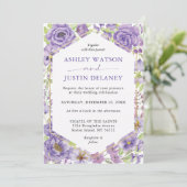 パープルドリームススタイリッシュ花模様結婚式招待状 招待状 (スタンド正面)