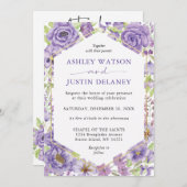 パープルドリームススタイリッシュ花模様結婚式招待状 招待状 (正面/裏面)