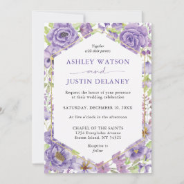 パープルドリームススタイリッシュ花模様結婚式招待状 招待状
