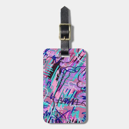 パープルドリーム表現抽象芸術プリント ラゲッジタグ (正面縦)