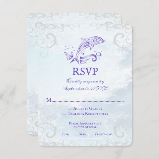 パープルドルフィンウェディングRSVPカード 出欠カード (正面/裏面)