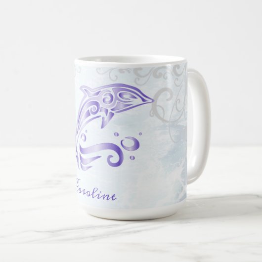 パープルドルフィンパーソナライズされたコーヒーマグ コーヒーマグカップ (正面右)