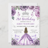 パープルドレスの金髪プリンセスの誕生日 招待状 (正面)