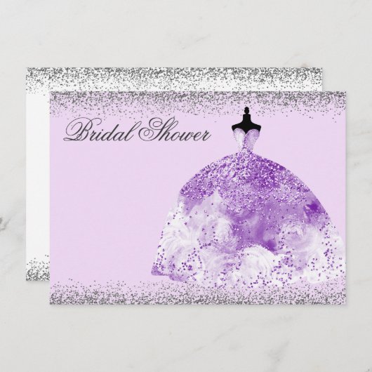パープルドレスグリッターブライダルシャワー招待状 招待状 (正面/裏面)