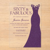 パープルドレスシックス&ファブラス60誕生日 アクリル招待状 (正面)