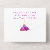 パープルドレススウィート16フローラ16 ガーリー エレガント オールインワン招待状 (裏面)