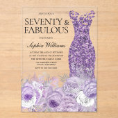 パープルドレスセブン&ファブラス70誕生日 アクリル招待状 (正面)