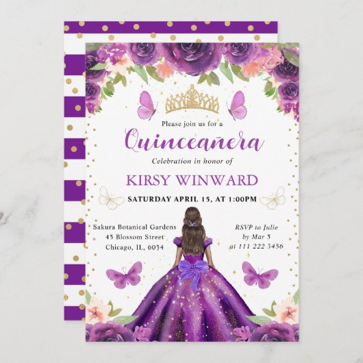 パープルドレスダークスキンプリンセスキンセアニェラ 招待状 (正面/裏面)