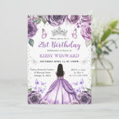 パープルドレスダークスキンプリンセス誕生日 招待状 (スタンド正面)