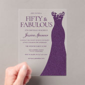 パープルドレスフィフティ&ファブラス50誕生日 アクリル招待状 (インサイチュ (ポータブル))