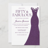 パープルドレスフィフティ&ファブラス50誕生日 招待状 (正面)