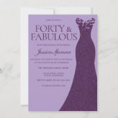 パープルドレスフォーティアンドファブラス40th誕生日パーティー 招待状 (正面)