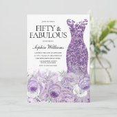 パープルドレスフローラフィフティ&ファブラス50誕生日 招待状 (スタンド正面)
