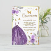 パープルドレスフローラ蝶金ゴールドキンセアニェラ 招待状 (スタンド正面)