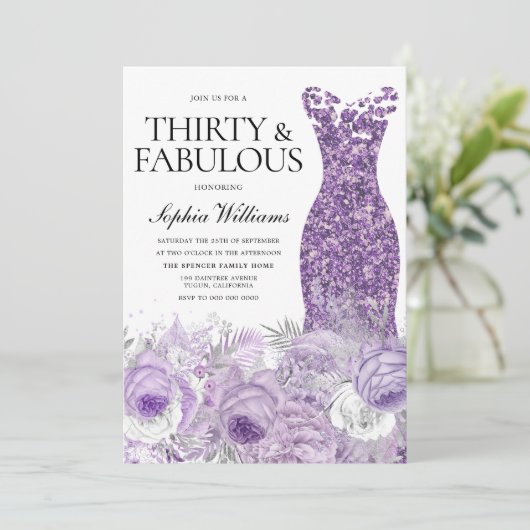 パープルドレスフローラ30歳の誕生日 招待状 (スタンド正面)
