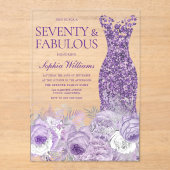 パープルドレスフローラ70th誕生日 アクリル招待状 (正面)