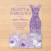 パープルドレスフローラ80ファブラス80誕生日 アクリル招待状 (正面)