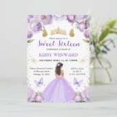 パープルドレスブルネットプリンセススウィート16 招待状 (スタンド正面)