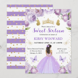 パープルドレスブルネットプリンセススウィート16 招待状