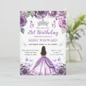 パープルドレスブルネットプリンセス誕生日 招待状 (スタンド正面)