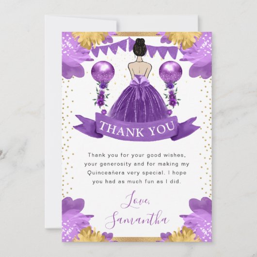 パープルドレスブルネットヘアプリンセスキンセアニェラ サンキューカード (正面)