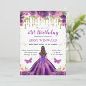 パープルドレスブルネットヘアプリンセス誕生日 招待状 (スタンド正面)