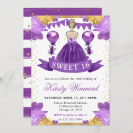 パープルドレスブロンドプリンセススウィート16 招待状