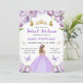 パープルドレスブロンドヘアプリンセススウィート16 招待状 (スタンド正面)