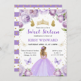 パープルドレスブロンドヘアプリンセススウィート16 招待状