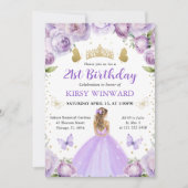 パープルドレスブロンドヘアプリンセス誕生日 招待状 (正面)