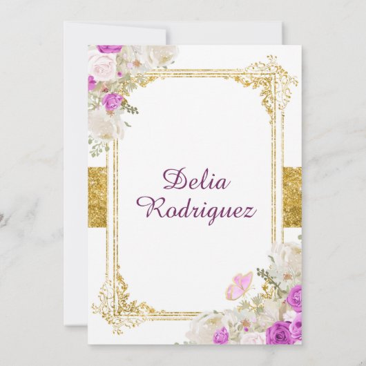 パープルドレスメキシコガールファースト誕生日1 招待状 (裏面)