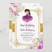 パープルドレスメキシコガールファースト誕生日1 招待状 (正面/裏面)