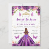パープルドレスレッドフォールドプリンセススウィート16 招待状 (正面)
