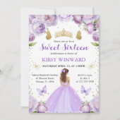 パープルドレスレッドヘアプリンセススウィート16 招待状 (正面)