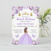 パープルドレスレッドヘアプリンセススウィート16 招待状 (スタンド正面)