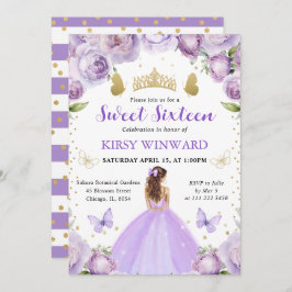 パープルドレスレッドヘアプリンセススウィート16 招待状