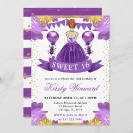 パープルドレスレッドヘアプリンセススウィート16 招待状