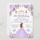 パープルドレスレッドヘアプリンセス誕生日 招待状 (正面)